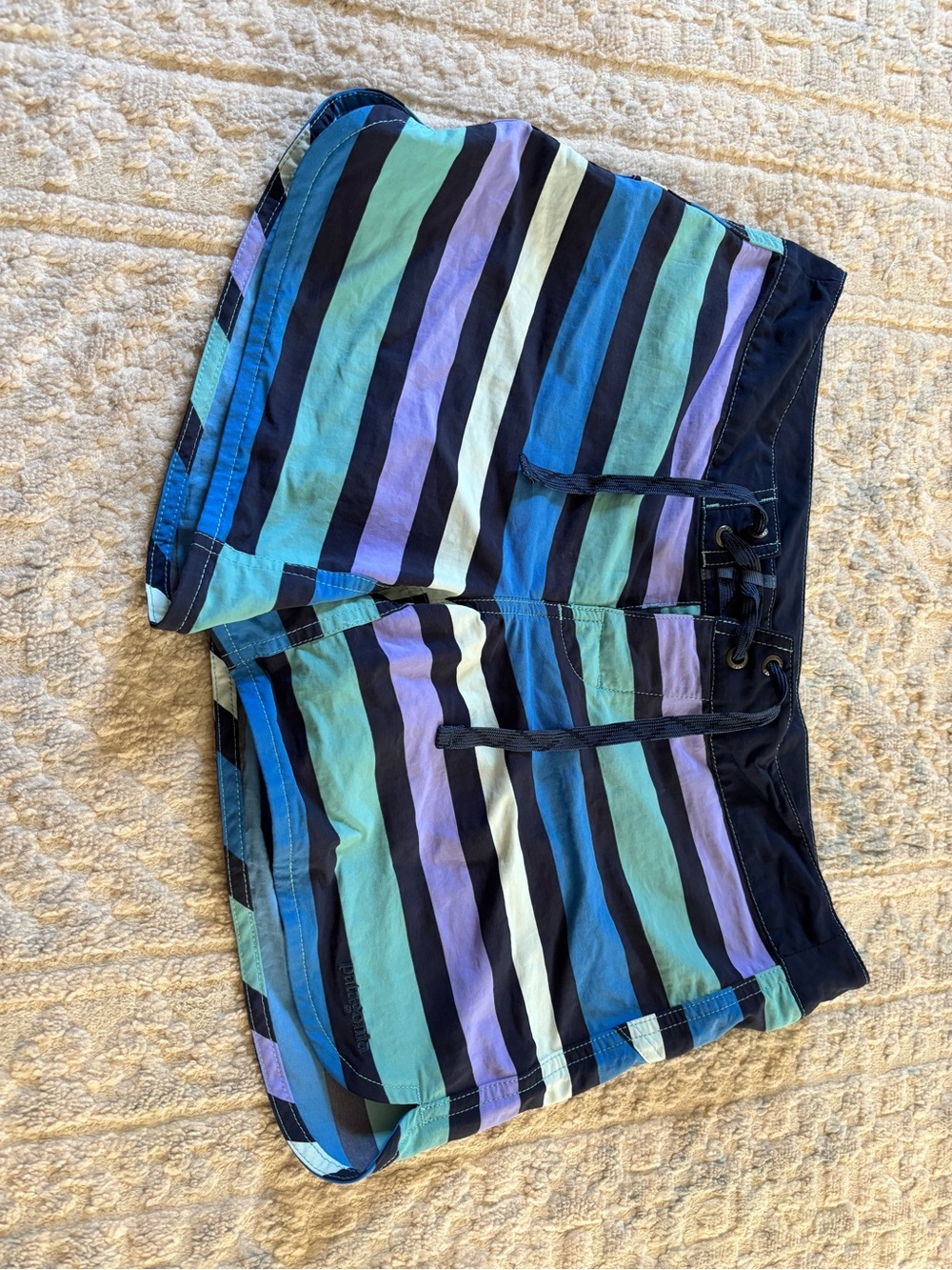 Patagonia Women’s Striped Navy, Teal & Light Purple Outdoor Shorts